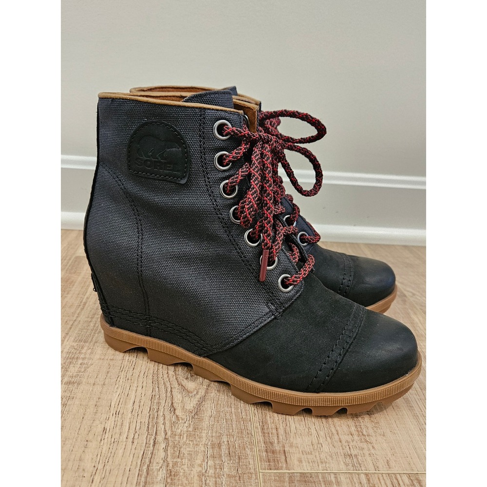 Sorel Joan of Arctic Wedge II PDX Boots Womens 8.5 Black Waterproof Lace Up